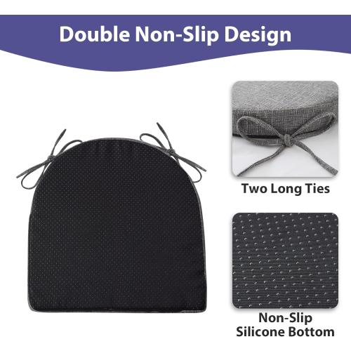 IPYNBAP Chair Cushions for Dining Chairs, Kitchen Chair Cushions, 16'' x 16'' x 2'', Non Slip Indoor Seat Cushions, Chair Pads for Dining Chairs with Ties & Removable Cover, Set of 4, Dark Grey
