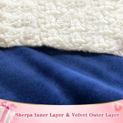 Waitu Oversized Wearable Blanket Sweatshirt Gifts for Women and Men, Soft Sherpa Blanket Hoodie with Sleeves and Pocket, Warm Body Blanket Robe - Navy