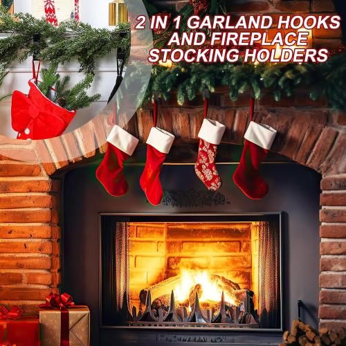 6 Pack 2 in 1 Christmas Garland and Stocking Mantel Holders Fireplace Stocking and Garland Hanger for Xmas Holiday Party Decoration Home