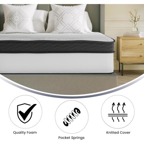 Flash Furniture Capri Comfortable Sleep 12 Hybrid Pocket Spring and Foam Mattress in a Box, Foam Pocket Spring Hybrid Mattress for Pressure Relief, Queen