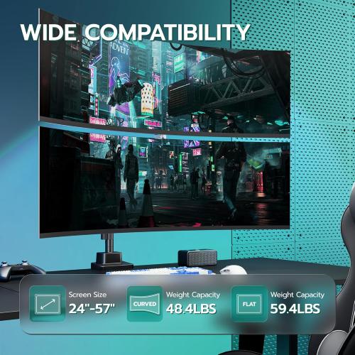 ARES WING Vertical Dual Monitor Mount - 24-57 Aluminum Heavy Duty Monitor Arms for 2 Monitors, Fully Adjustable Gas Spring Stacked Monitor Stand with 75/100/200 Vesa Mount, Black