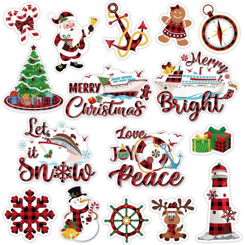 Capoda 16 Pcs Christmas Cruise Door Magnets Merry Christmas Magnets Decorations Winter Holidays Magnetic Stickers for Car Ship Xmas Holiday Refrigerator Metal Door Garage Car Decor(Buffalo Plaid)