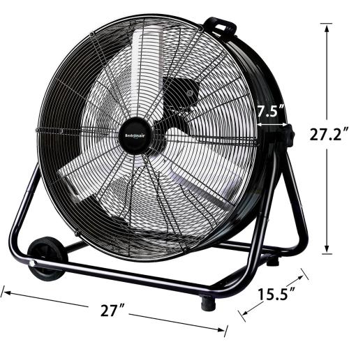 24 Inch High Velocity Heavy Duty Industrial Fan with 3-Speed Adjustment Up to 8100 CFM, Large Fan Floor Cover for Factory, Storehouse, Workshop, Garage, Gym, Patio. Black