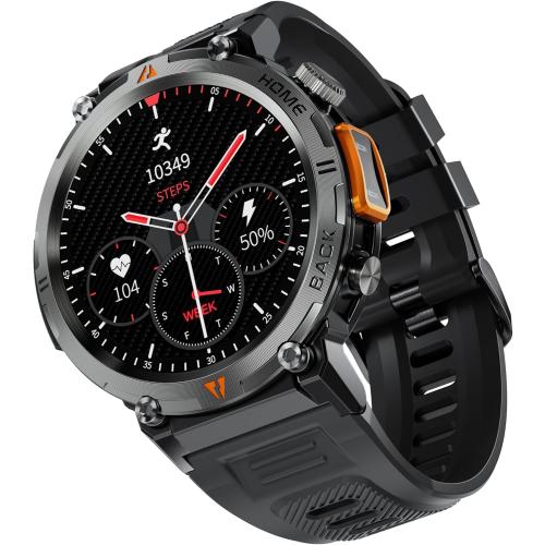 EIGIIS Military Smart Watch for Men Tactical Rugged with Bluetooth Call Flashlight 1.45'' Big Screen Fitness Tracker Heart Rate Sleep Monitor Waterproof Sports Smartwatch iPhone Android Black