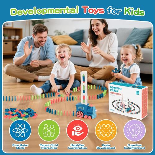 220Pcs Domino Train Toys, Automatic Dominoes Building Train Set for Kids 2-4 4-8, Stacking Kids Games Stem Montessori Educational Toys for 3 4 5 6 7 8 Year Old Boys Girls Easter Birthday Gifts