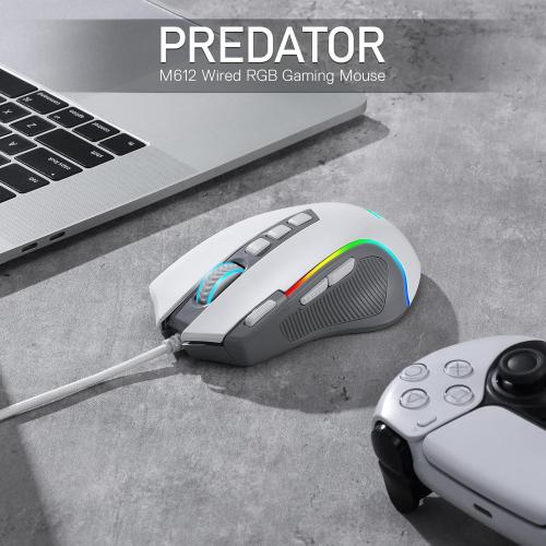 Redragon M612 RGB Gaming Mouse, 8000 DPI Wired Optical Mouse with 9 Programmable Buttons & 5 Backlit Modes, Software Supports DIY Keybinds Rapid Fire Button, Gray&White