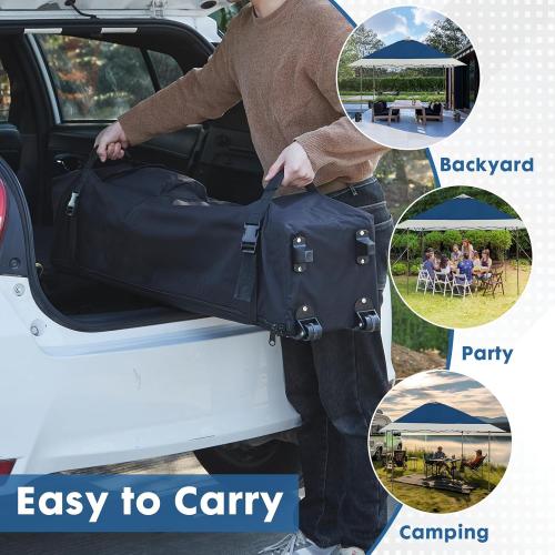 OUTDOOR LIVING SUNTIME 13x13 Instant Easy Pop Up Canopy, Navy | Portable Commercial Gazebo, Camping Gazebo Tent Shelter, Wheeled Roller Carry Bag, Bonus Weight Sandbags, Stakes, Ropes