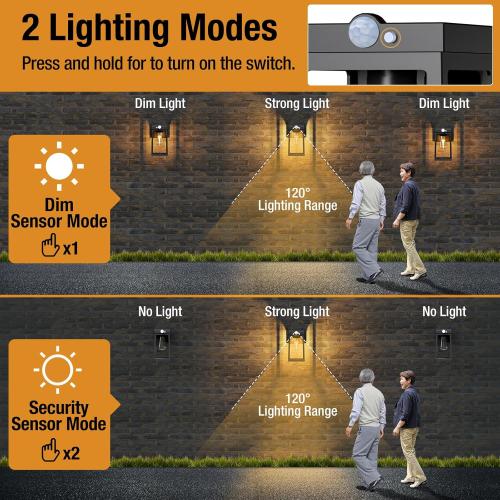2 Pack Solar Porch Lights Outdoor with Motion Sensor, Dusk to Dawn Exterior Wall Lighting Fixtures Waterproof, LED Patio Lights Wall Sconce Outside Anti-Rust for Garage Frontdoor House, Black