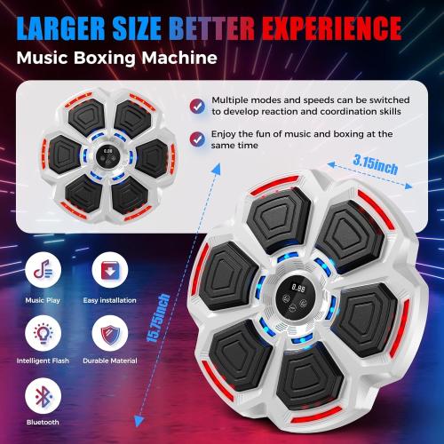Music Boxing Machine for Adults,Bluetooth Smart Boxing Training Machine,Wall Target Punching Workout for Kids,Reflex Training Suitable for Home,Office,Gym,Fun Fitness Equipment(Hoar)