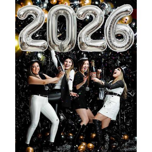 40 Inch Silver Number 2026 Balloons, Big Large Size Giant 2026 Number Balloons New Year Foil Helium Silver Balloons for 2026 Happy New Year Eve Celebration Decorations Party Supplies