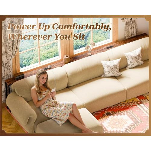 SUPERJARE 110.2 Inch Sofa Table with 2 Power Outlets and USB-C Port, 5.9 Inch Narrow Console Table with Storage, Extra-Long, for Entryway Hallway Couch Behind Sofa, Small Spaces, Rustic Brown