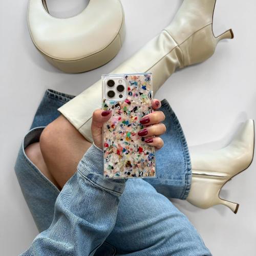 FLAUNT Official Square Protective Case - Compatible with iPhone 16 Pro Max - Compatible with MagSafe & Wireless Charging - Drop-Tested & Shockproof - (Rainbow Confetti Tortoise Shell)
