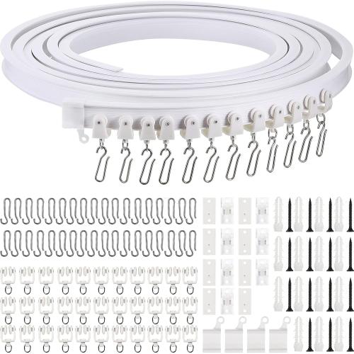 WHITE Jetec Flexible Bendable Ceiling Curtain Track, 9.8ft/16.4ft(5m), Ceiling Mount for Curtain Rail with Track, Room Divider(5 m,White)