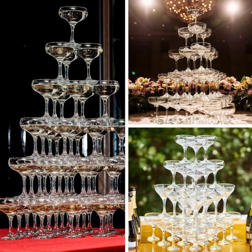 Box damage but items ist new Zopeal 50 Pcs Champagne Glasses 5 oz Unbreakable Plastic Martini Glasses Disposable Wine Cups Stackable Stemmed Champagne Coupe Shatterproof Party Stem Cups for Wedding Birthday Bar (Clear)