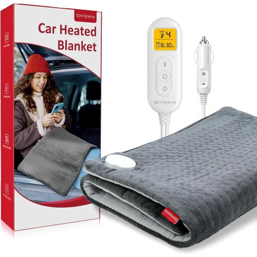 Comfytemp 12V/24V Car Electric Blanket for Back Soothing 17 x 33, 4 Heat Settings, 11 Auto-Off, Portable Mini Travel Blanket for Shoulders Neck Hip, Truck, SUV, Washable for Driver Men Women Winter