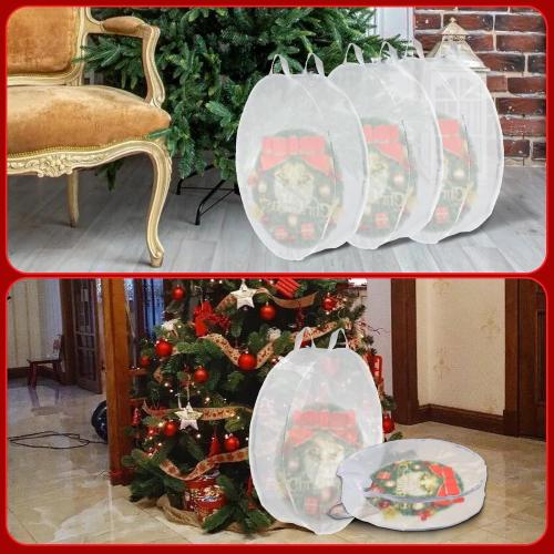Kokone Pack of 3 Round Wreath Storage Bag, Clear Christamas Wreath Storage Organizer with Handle, 36 Inches Dual Zippered Wreath Bag for Festival Wreath Protector for Decoration, White