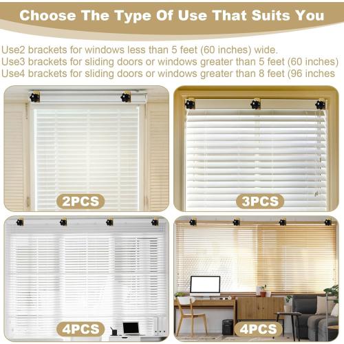 Outside Mounted Blinds Curtain Rod Bracket,Adjustable 1.2 - 2 Inch Width Track,Tool-Free and Drill-Free, Ideal for Living Rooms,Bedrooms,Restaurant and Offices Curtain Rod Brackets(Gold,2Pack)