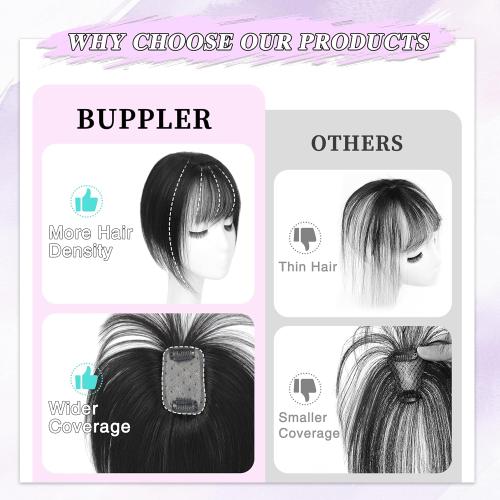 Hair Toppers for Women Real Human Hair-360°3D Topper with Bangs for Thinning Hair Clip in Bangs with Upgraded Silk Base Perfect for Daily Wear,5×10 Black
