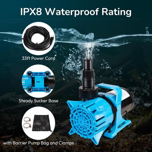 2700GPH Submersible Water Pump, 120W Water Pond Pump with Barrier Bag, 33FT Power Cord, 15FT Lift Quiet Water Garden Pumps for Pond, Waterfall, Fountains, Fish Tank and Hydroponic, UL Listed