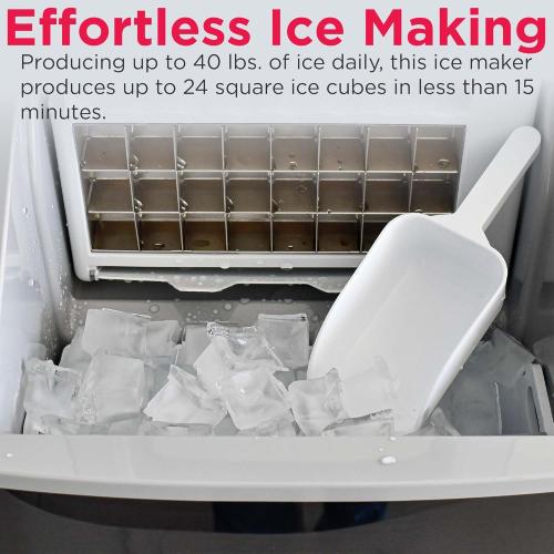 Frigidaire Ice Maker EFIC452, Countertop Stainless Steel Ice Maker with Transparent Window, Clear Ice Cube Maker with 40 lbs. Capacity, Ice Maker Machine – 14.8 D x 11 W x 14.1 H (Black)