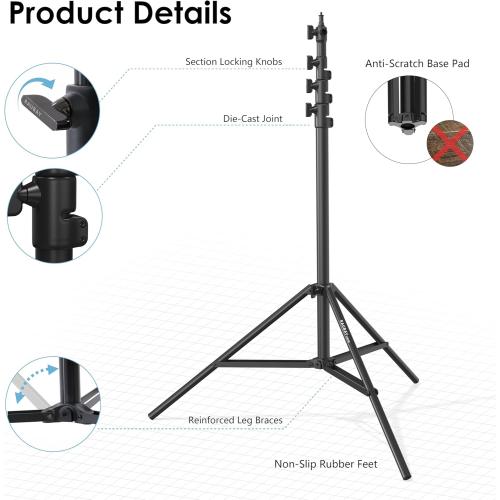 RAUBAY 10ft Light Stand with Air Cushion, Adjustable Heavy Duty Aluminum Photography Light Support with 1/4 & 3/8 Mount, Studio Lighting Tripod for Softbox, Video & Photography, Black (LT30-RB)