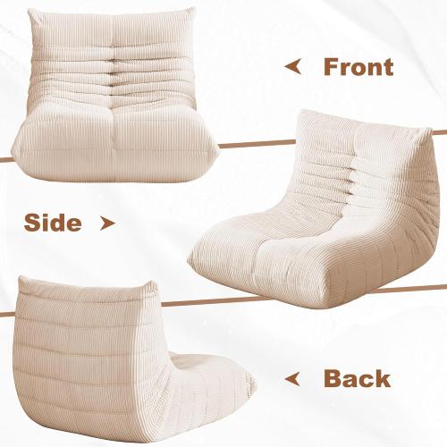 Bean Bag Chair for Adults - Large Bean Bag Chairs with Lumbar Pillow, Oversized Corduroy Memory Foam Boneless Chair with High-Rebound, Lazy Floor Sofa for Reading Gaming Living Room Bedroom, Beige
