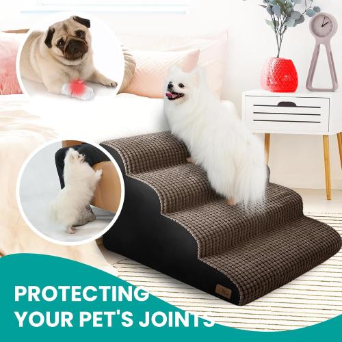 SAGE GREEN Dog Srairs for Small Dogs, 4-Step Dog Ramp for High Beds and Couch, Foam Dog Stairs with Durable Non-Slip Waterproof Fabric Cover, Pet Stairs for Pets Joint