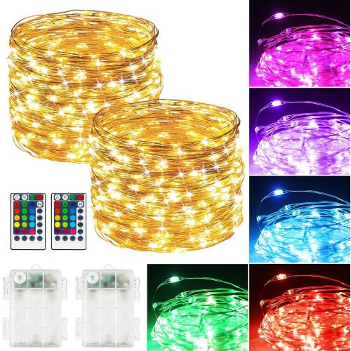 2Pack Battery Fairy Lights, Total 78Ft 240LED, Battery Operated Fairy Lights with Remote and Timer, RGB Color Changing String Lights/Twinkle Lights for Bedroom Indoor Christmas Decoration