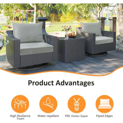 Unimatta Outdoor Patio Chair Cushions Set, 24 x 24, Set of 2, Water-Repellent, Fade Resistant, Deep Seat Bottom and Back Cushion for Backyard, Couch, Sofa and Patio Furniture, Black and White