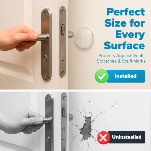STRONGEST HOME Wall Protector for Door Knobs, 2-Inch - Clear Self-Adhesive Door Stopper Guards - Quiet Rubber Bumpers for Wall Protection, 6-Pack