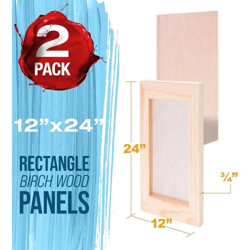 U.S. Art Supply 12 x 24 Unfinished Cradled Wood Panels for Painting, Studio 3/4 Deep (2 Pack) - Artist Depth Birch Wooden Wall Canvases - Mixed-Media Craft, Acrylic, Oil, Encaustic, Paint Pouring