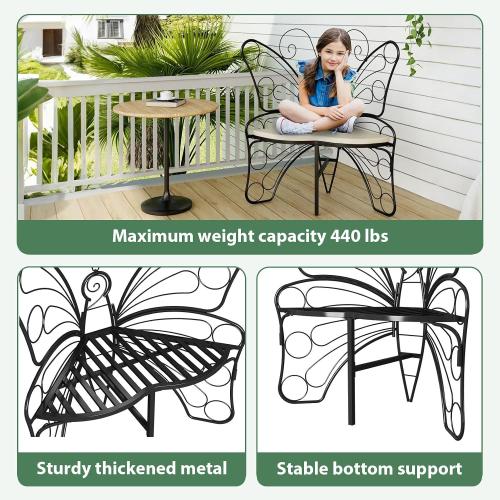 Butterfly Shaped Outdoor Bench, Black Garden Bench for Outdoor with Sturdy Stable Metal Frame, Butterfly Chair Butterfly Bench Outdoor for Garden, Yard, Balcony, Lawn (Black)