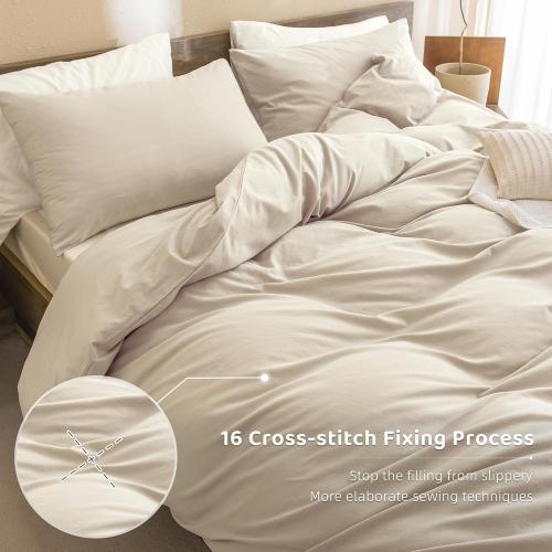 Sanracie Cotton Comforter King Size,Solid Color Bedding Comforter Set Linen Feel Textured 3 Pieces(1 Wheat Bed Comforter   2 Pillowcases) Soft Lightweight Neutral King Bedding All Season