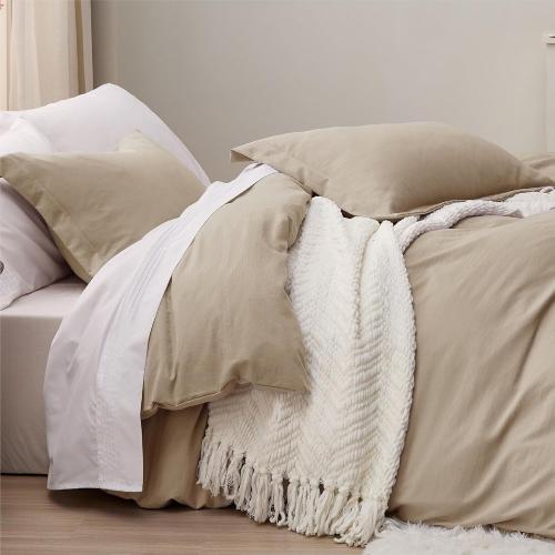 Bestouch Deep Beige Duvet Cover King Size - 3 Pieces Prewashed Cotton-Like Extra Soft Bedding Set, Includes 1 Duvet Cover with Zipper Closure & 2 Pillow Shams, Comforter Not Included
