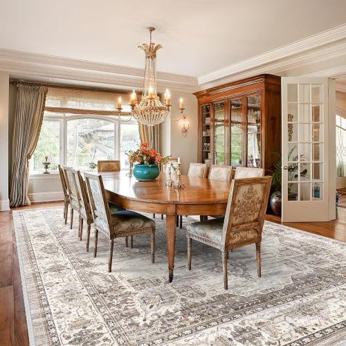 Area Rugs with Living Room：Machine Washable Rug - Soft Carpet for Bedroom - Waterproof Stain Resistant Vintage Distressed Area Rug Beige