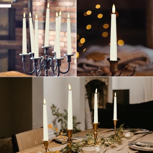 Flameless Taper Candles with 3D Wick, 9.6 Real Wax LED Candles with Remote and Timer, 3 Pack Flickering Candlesticks Battery Operated, Classic Tall Taper Candles for Home, Wedding, Party, Ivory