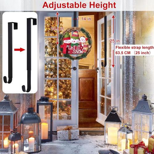 Wreath Hanger,Easter Decorations Adjustable Wreath Hanger for Front Door Decor from 14.9-25,Over The Door Hooks Organizer 20 lbs Larger Wreaths Hangers Christmas Wreaths Decorations Hook