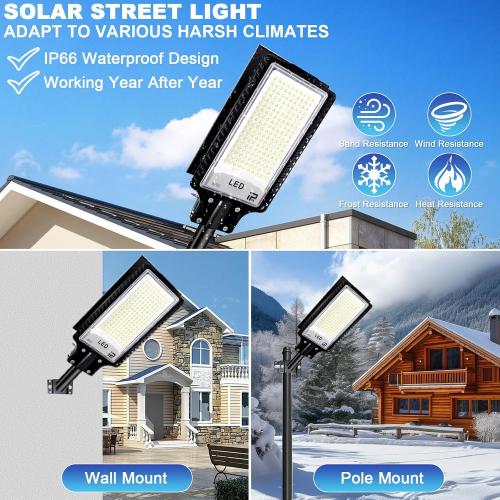 Eleganted CHX-2000W Solar Street Lights Outdoor, 6500K Solar Parking Lot Light, IP66 Waterproof Dusk to Dawn 100000LM Security Flood Lights with Remote Control for Yard, Garden, Outside, Garage