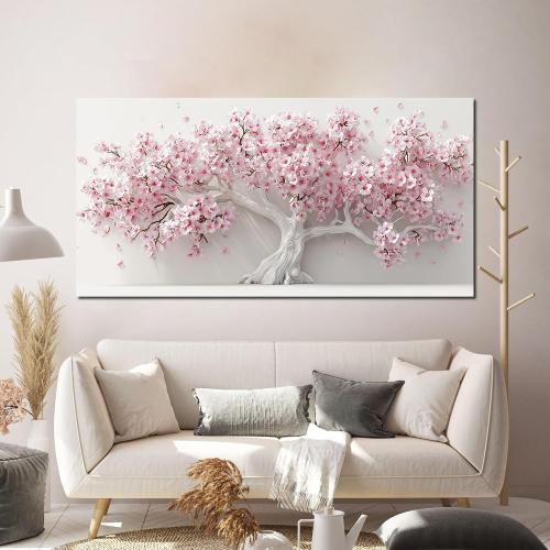 AOZEMI White Wall Art for Living Room Bedroom Home Office Pink Wall Decor Large Tree Pictures Art Flower Artwork Modern Floral Canvas 29x 59