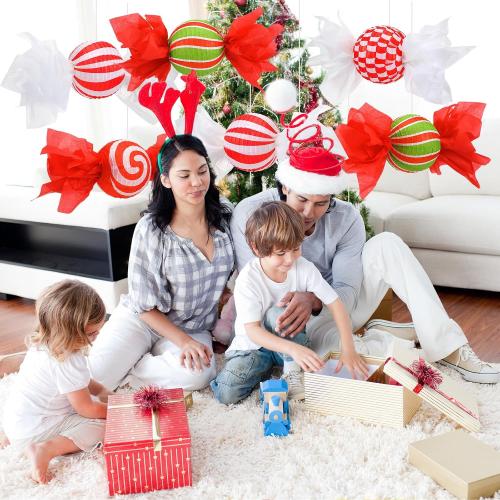 Baquler 12 Pcs 8 Inch Christmas Hanging Paper Lanterns Candy Party Decorations Paper Christmas Decor Candy Canes Peppermint DIY Decorations for Indoor Holiday Xmas Classroom Office Decor