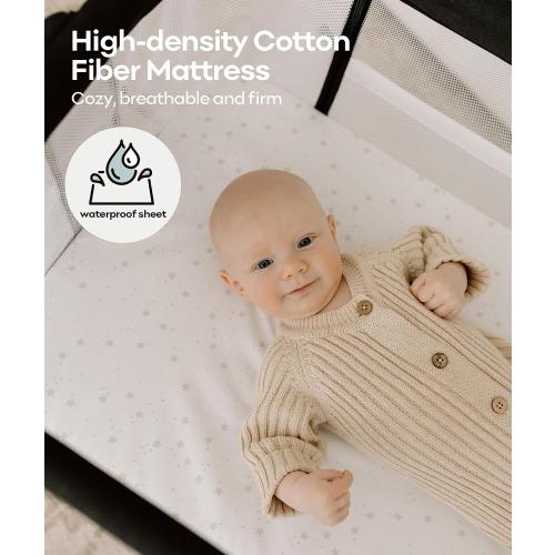 Fodoss Baby Bassinet Bedside Sleeper with Wheels and Storage Tray,4-Sided Mesh Bedside Bassinet for Infant/Newborn,7 Height Adjustable Easy Folding Bedside Crib