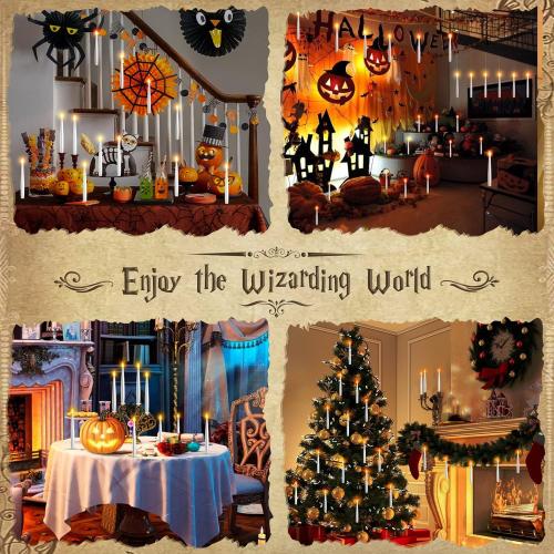 Floating Candles with Wand - Christmas Decorations Magic Flameless Candles Flickering Warm Light LED Hanging Candle Remote, Battery Operated Candles for Christmas Outdoor Indoor Party Decor