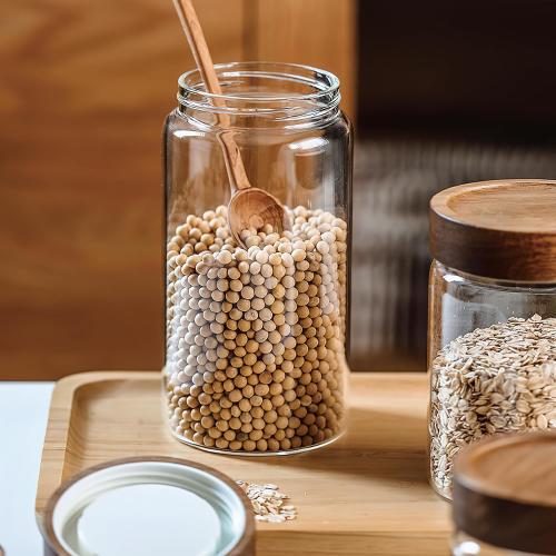 3 Pack 50 fl oz/1500 ml Clear Glass Storage Canister with Airtight Wooden Screw On Lid, Large Tall Decorative Glass Container Jar Set for Coffee, Nut, Tea, Candy, Cookie, Cereal, Sugar, Flour