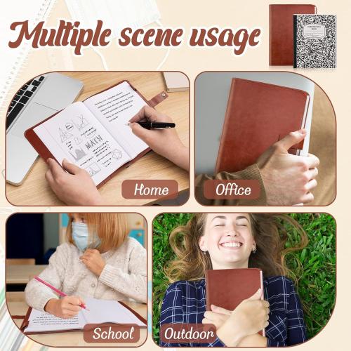 SKLENICE PU Leather Composition Notebook Cover 9 3/4 X 7 1/2 in With Composition Book 100 Sheets Vintage Rustic Distressed Leather Journal Notebook Cover Portfolio For School Office Home (Brown)