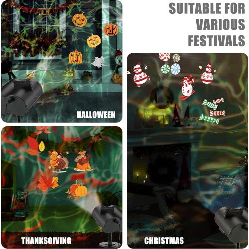 Black Moukeren Halloween Christmas Projector Lights Outdoor 2-in-1 Holiday Light Projector with 20 Slides Patterns 10 Colors Waterproof Halloween Xmas Party Yard Garden Decorations