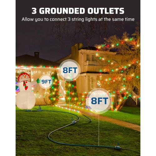 DEWENWILS 25Ft Outdoor Extension Cord, Evenly Spaced 3 Outlets Plugs with Safety Cover, 16/3 SJTW Weatherproof Wire for Outdoor String Lights, ETL Listed