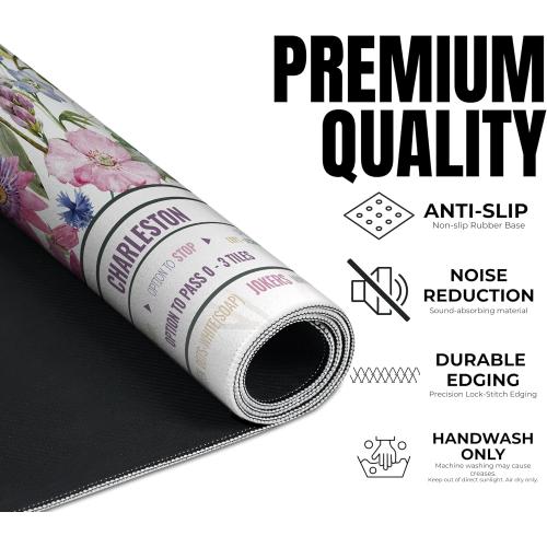 Mahjong Mat (33x33) - Non-Slip Noise Reduction Gaming Mat for American Mahjong - Flower-Carnation-12