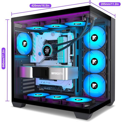 FOIFKIN F600 PC Case - Pre-Installed 7 PWM ARGB Fan, ATX Mid-Tower Gaming PC Case, 270° Panoramic Glass with Type-C, FOIFKIN (Black, F600)
