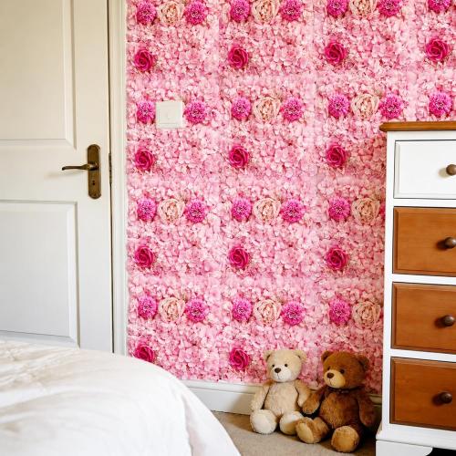 Zythrem Pink Flower Panels 12-Pack Rose Flower Wall Backdrop 15×15 Inch Artificial Silk Flower Panels 3D Pink Floal Backdrop for Wedding Birthday Party Home Event Photography Background