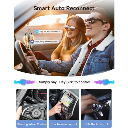 Redlake Wireless CarPlay Adapter for iPhone Mini Size Wireless Apple CarPlay Adapter for USB & USB-C/Type-C Plug and Play (Matte Black with Cable)